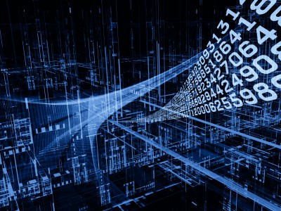 Digital Streams series. Composition of numbers, lights and design elements on the subject of digital communications, data transfers and virtual reality