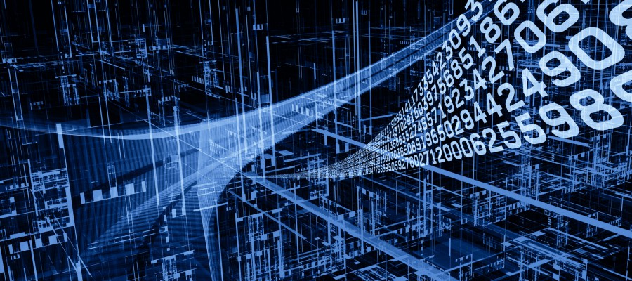 Digital Streams series. Composition of numbers, lights and design elements on the subject of digital communications, data transfers and virtual reality