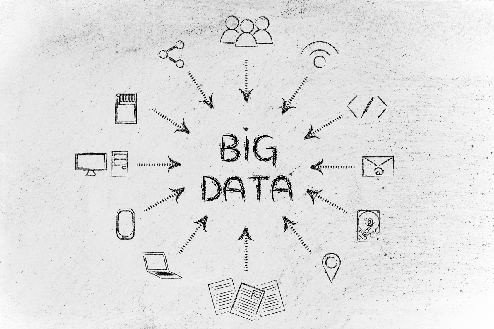 concept of big data processing and cloud computing: users, devices and file transfers